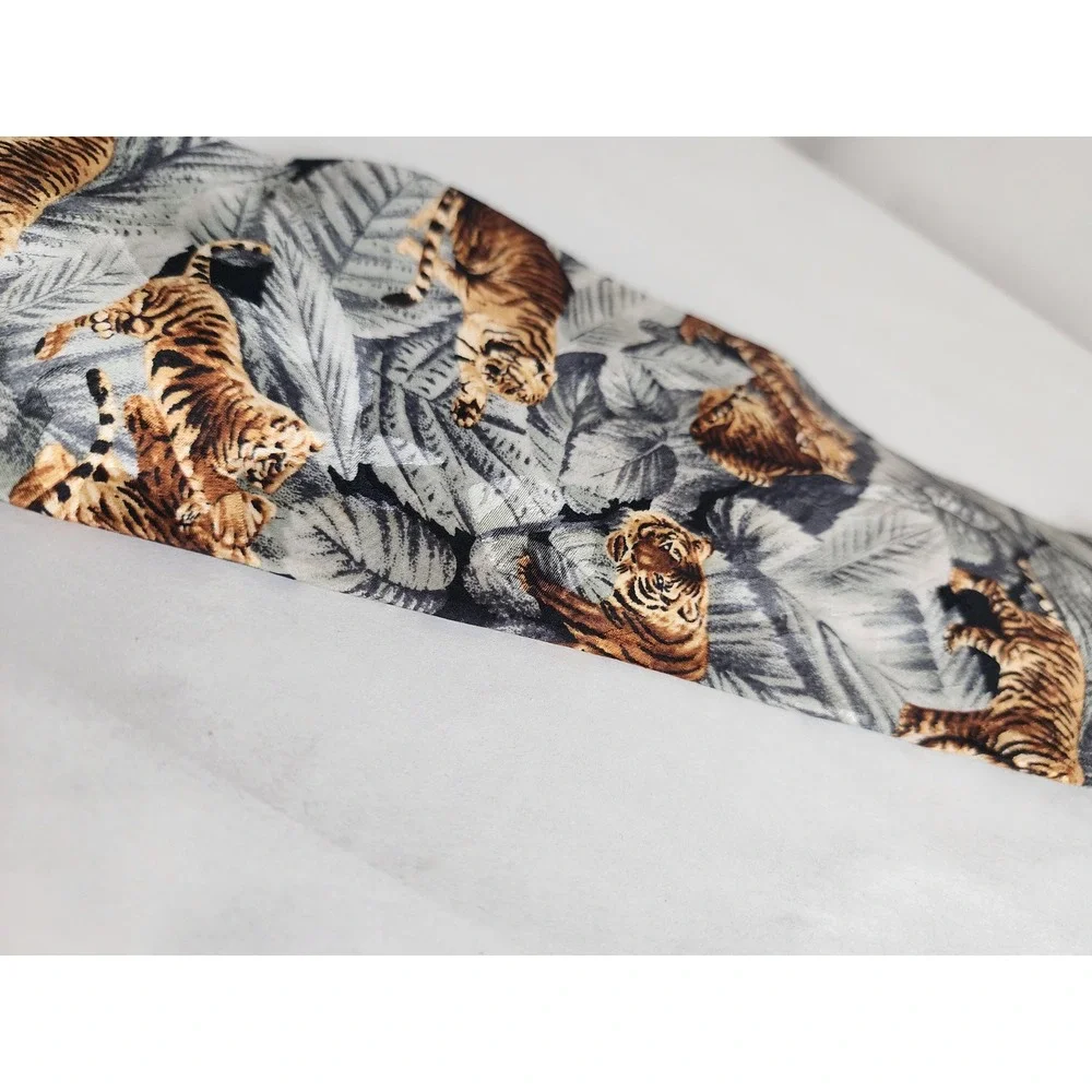 Endangered Species Tiger Silk Tie Mens Jungle Leaf Animal Print Grey Orange USA
